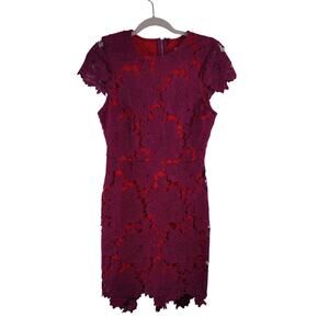 Just Me Lace Overlay Dress, Rose Lace, Purple and Red, Size Small